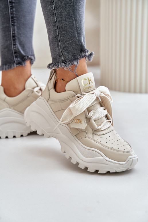 Sieviešu Āda Sneakers modeļa apavi smilšu krāsas CheBello 4583