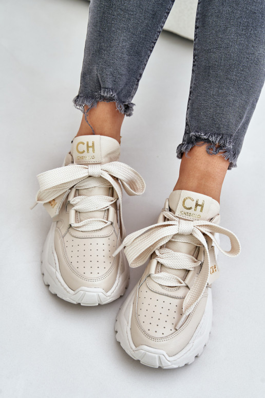 Sieviešu Āda Sneakers modeļa apavi smilšu krāsas CheBello 4583