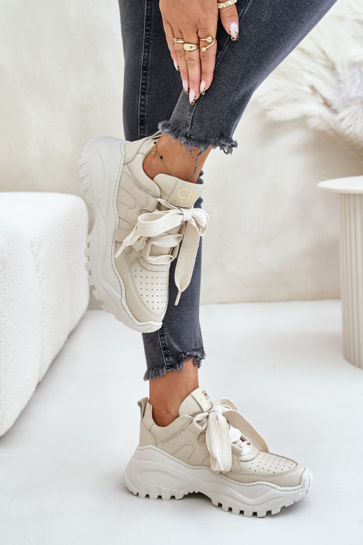 Sieviešu Āda Sneakers modeļa apavi smilšu krāsas CheBello 4583
