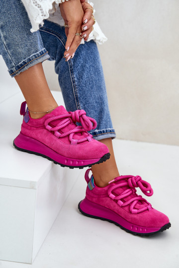 zamšādas Sneakers modeļa apavi SieviešuGrubym Šņorēšanam Artiker 54C1461 rozā krāsas