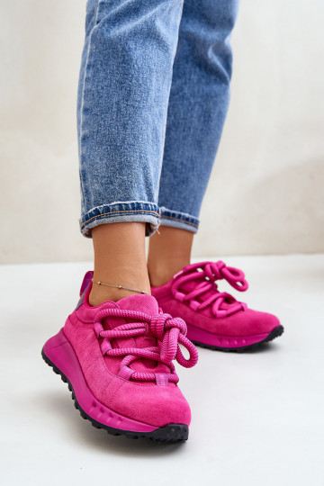 zamšādas Sneakers modeļa apavi SieviešuGrubym Šņorēšanam Artiker 54C1461 rozā krāsas 2