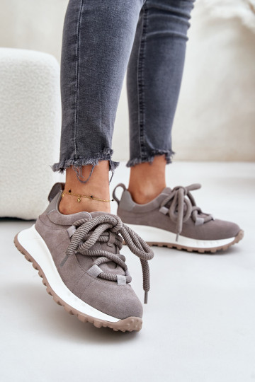 zamšādas Sneakers modeļa apavi SieviešuGrubym Šņorēšanam Artiker 54C1465 Pelēkas krāsas 2