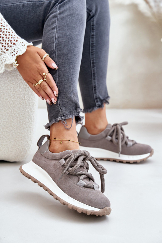 zamšādas Sneakers modeļa apavi SieviešuGrubym Šņorēšanam Artiker 54C1465 Pelēkas krāsas