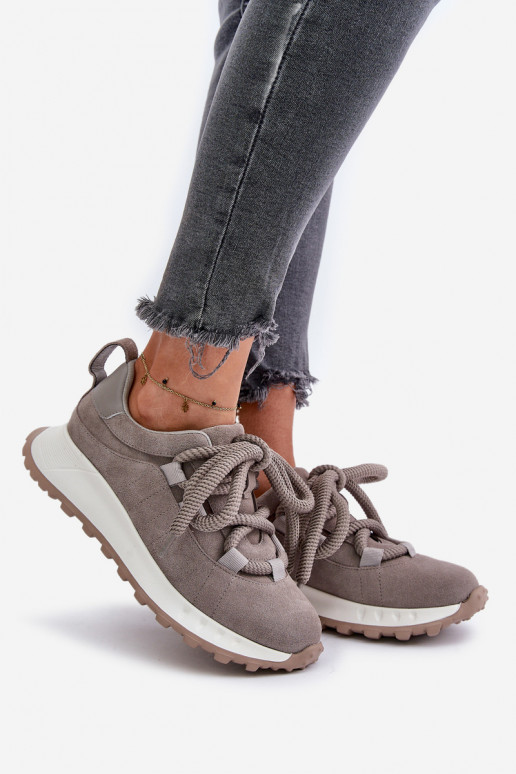 zamšādas Sneakers modeļa apavi SieviešuGrubym Šņorēšanam Artiker 54C1465 Pelēkas krāsas