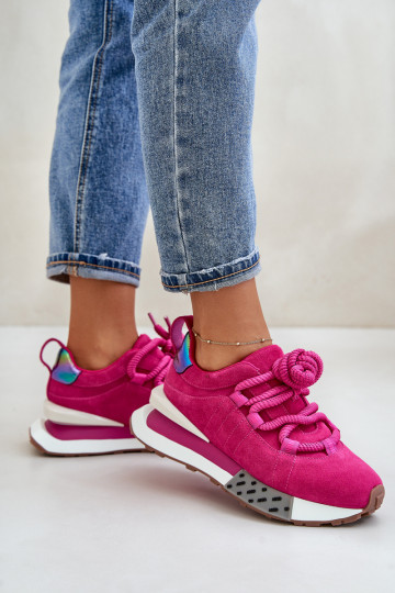 zamšādas Sneakers modeļa apavi Sieviešu ar platformuGrubym Šņorēšanam Artiker 55C0086 rozā krāsas