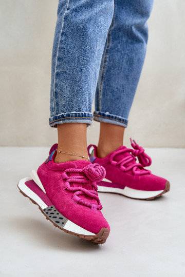 zamšādas Sneakers modeļa apavi Sieviešu ar platformuGrubym Šņorēšanam Artiker 55C0086 rozā krāsas 2