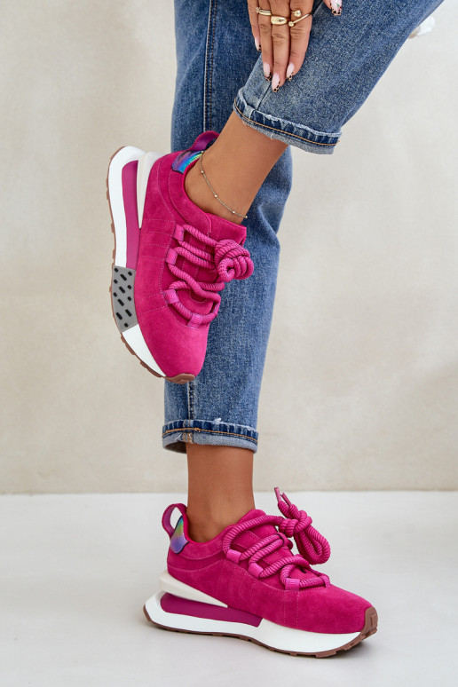 zamšādas Sneakers modeļa apavi Sieviešu ar platformuGrubym Šņorēšanam Artiker 55C0086 rozā krāsas zamšādas Sneakers modeļa apavi Sieviešu ar platformuGrubym Šņorēšanam Artiker 55C0086 rozā krāsas