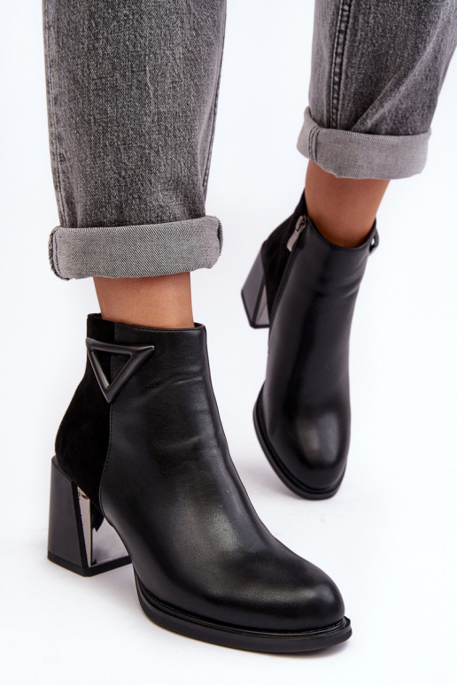 Laque Sieviešu puszābaki ar papēdi siltināti MR880-093 melnas krāsas Laque Sieviešu puszābaki ar papēdi siltināti MR880-093 melnas krāsas