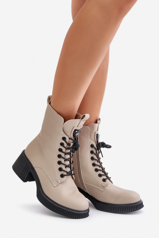 siltināti Sieviešu puszābaki Izgatavota no dabīgas ādas Vinceza 66671 smilšu krāsas