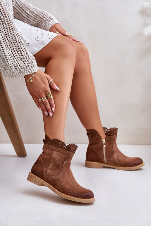 zempapēžu apavi sievietēm ar platiem papēžiem zamšādas Ļevskis 3624 brūnas krāsas