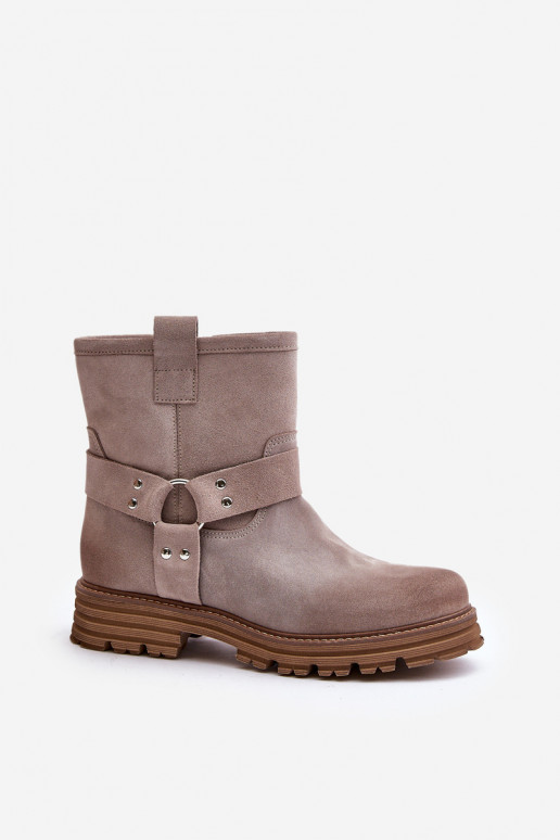 Zamšādas kurpes Sieviešu ar platiem papēžiem Ļevskis 3610 Kapučīno