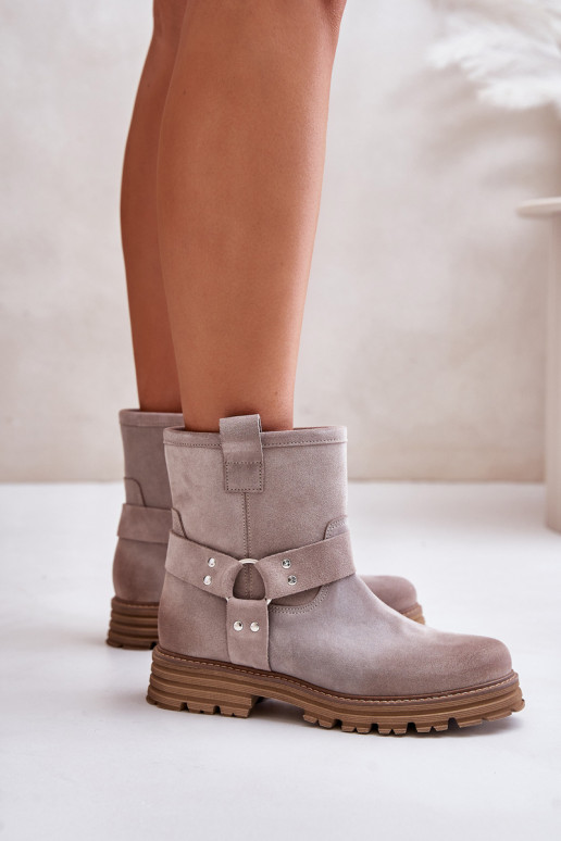 Zamšādas kurpes Sieviešu ar platiem papēžiem Ļevskis 3610 Kapučīno