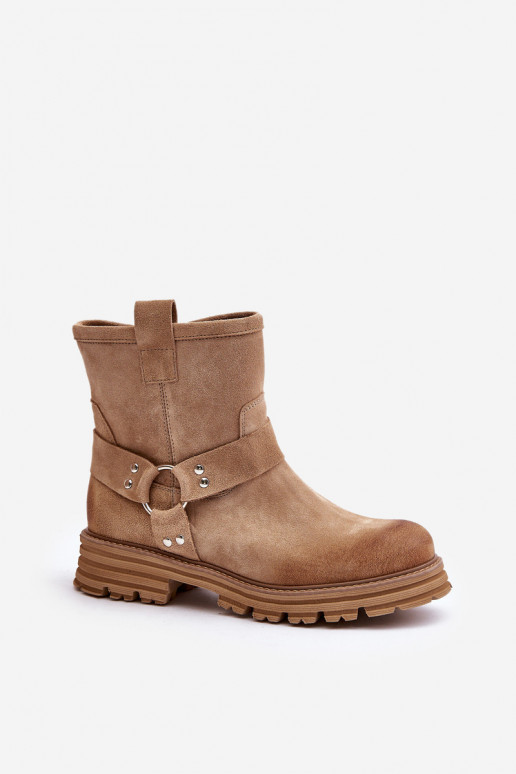 Zamšādas kurpes Sieviešu ar platiem papēžiem Ļevskis 3610 smilšu krāsas