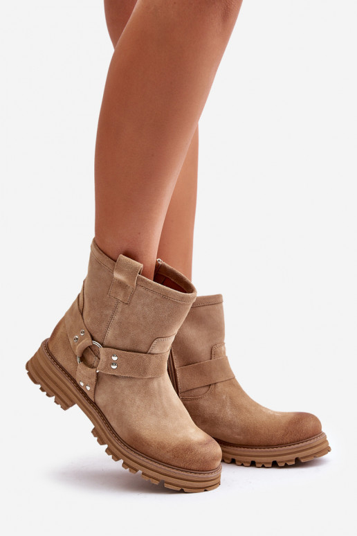 Zamšādas kurpes Sieviešu ar platiem papēžiem Ļevskis 3610 smilšu krāsas