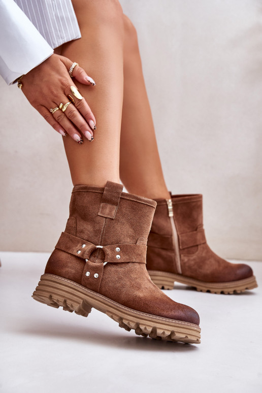 Zamšādas kurpes Sieviešu ar platiem papēžiem Ļevskis 3610 brūnas krāsas