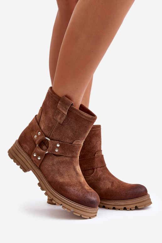 Zamšādas kurpes Sieviešu ar platiem papēžiem Ļevskis 3610 brūnas krāsas