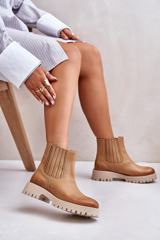 Paslīdēt uz Sieviešu puszābaki ar platiem papēžiem Āda Ļevskis 3611 brūnas krāsas