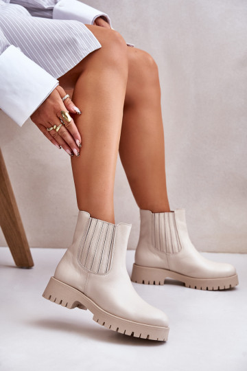 Paslīdēt uz Sieviešu puszābaki ar platiem papēžiem Āda Ļevskis 3611 Ziloņkaula krāsas