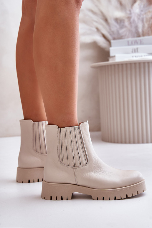 Paslīdēt uz Sieviešu puszābaki ar platiem papēžiem Āda Ļevskis 3611 Ziloņkaula krāsas