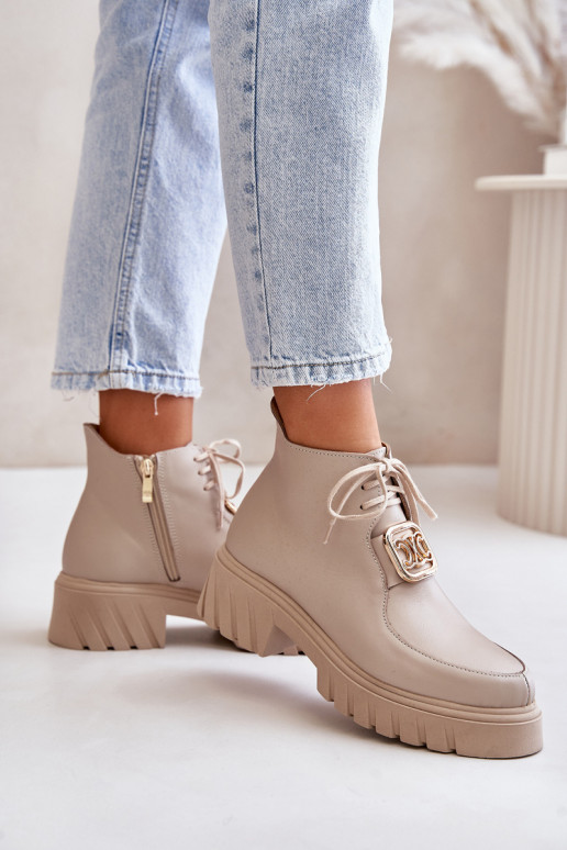 Zazoo 2952 Āda Sieviešu puszābaki Ar zelta rotājumu smilšu krāsas