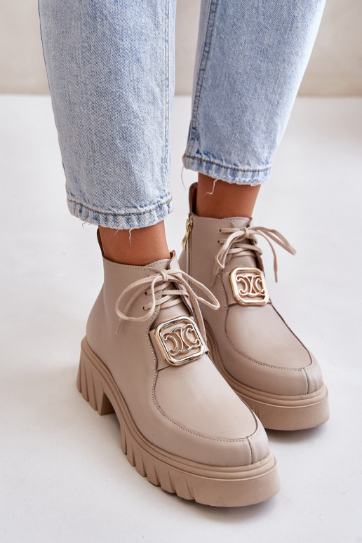 Zazoo 2952 Āda Sieviešu puszābaki Ar zelta rotājumu smilšu krāsas