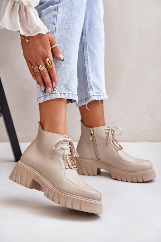 Zazoo 2952 Āda Sieviešu puszābaki Ar zelta rotājumu smilšu krāsas