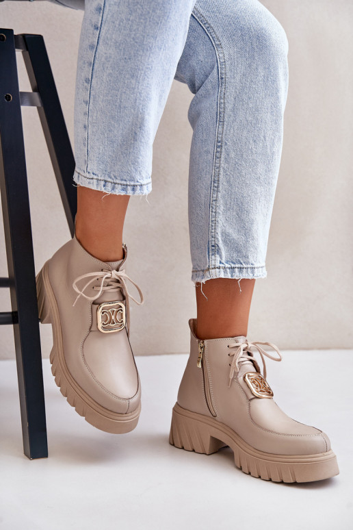 Zazoo 2952 Āda Sieviešu puszābaki Ar zelta rotājumu smilšu krāsas