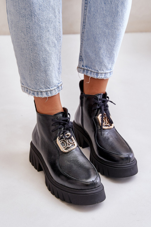 Zazoo 2952 Āda Sieviešu puszābaki Ar zelta rotājumu melnas krāsas