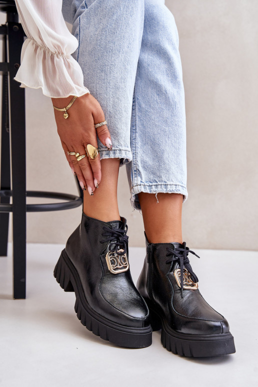 Zazoo 2952 Āda Sieviešu puszābaki Ar zelta rotājumu melnas krāsas