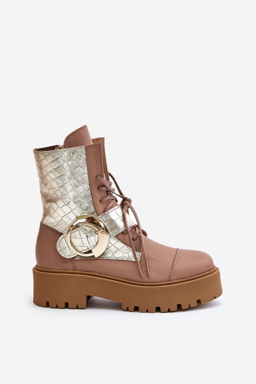 Zazoo 2942 Āda zābaki Ar zelta sprādzi smilšu krāsas