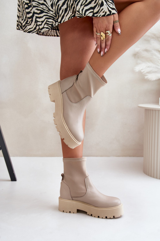 Zazoo 2947 Paslīdēt uz Sieviešu puszābaki Izgatavota no dabīgas ādas smilšu krāsas Zazoo 2947 Paslīdēt uz Sieviešu puszābaki Izgatavota no dabīgas ādas smilšu krāsas