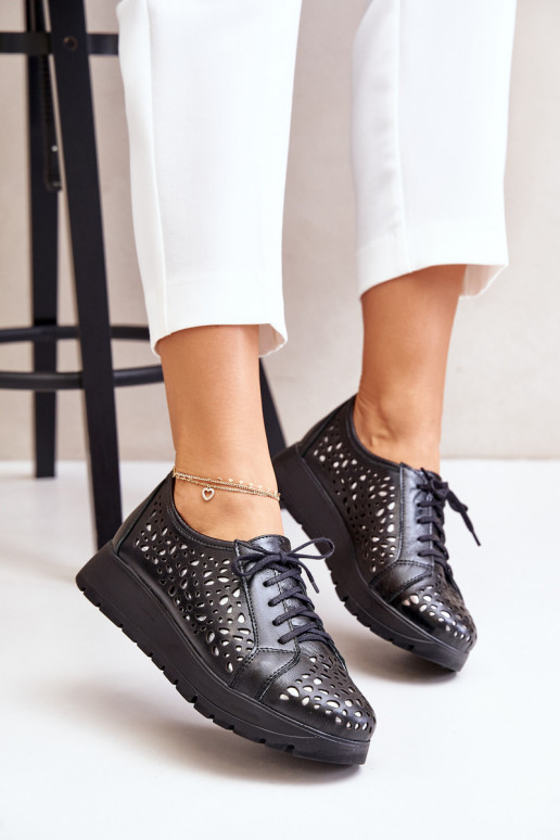 Zazoo 2973 Āda apavi ar platformu Ar ažūra rakstu melnas krāsas Zazoo 2973 Āda apavi ar platformu Ar ažūra rakstu melnas krāsas