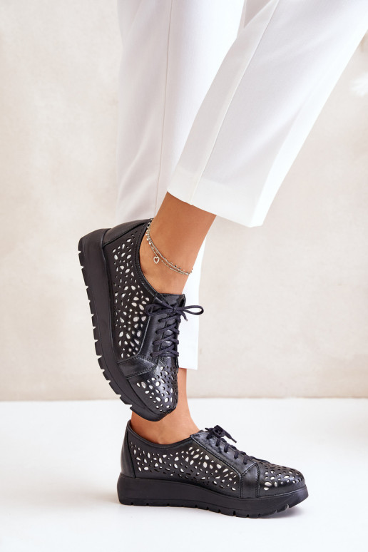 Zazoo 2973 Āda apavi ar platformu Ar ažūra rakstu melnas krāsas Zazoo 2973 Āda apavi ar platformu Ar ažūra rakstu melnas krāsas