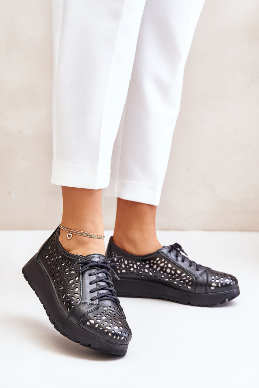 Zazoo 2973 Āda apavi ar platformu Ar ažūra rakstu melnas krāsas Zazoo 2973 Āda apavi ar platformu Ar ažūra rakstu melnas krāsas