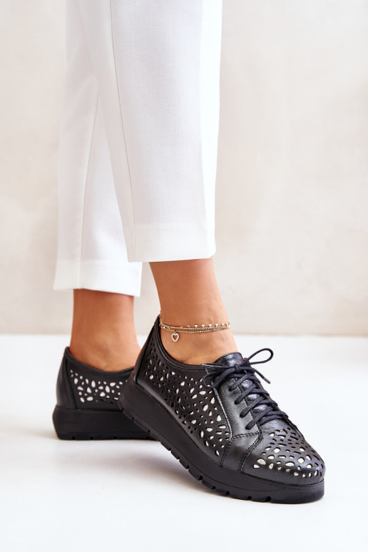 Zazoo 2973 Āda apavi ar platformu Ar ažūra rakstu melnas krāsas Zazoo 2973 Āda apavi ar platformu Ar ažūra rakstu melnas krāsas