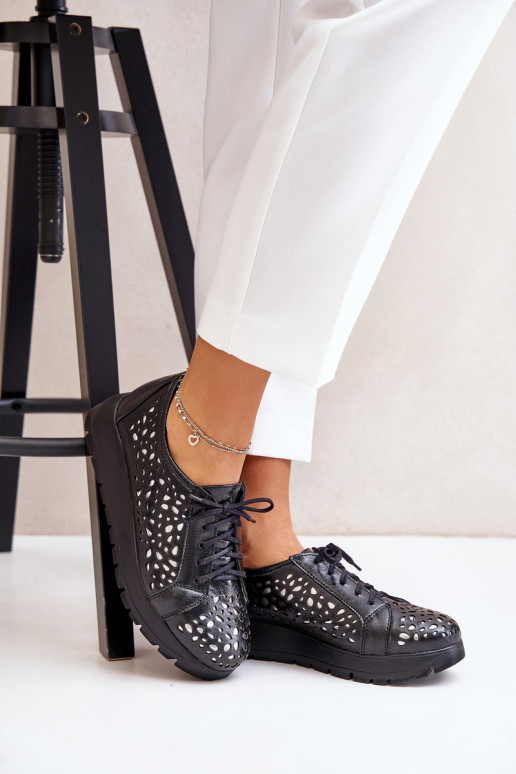 Zazoo 2973 Āda apavi ar platformu Ar ažūra rakstu melnas krāsas Zazoo 2973 Āda apavi ar platformu Ar ažūra rakstu melnas krāsas