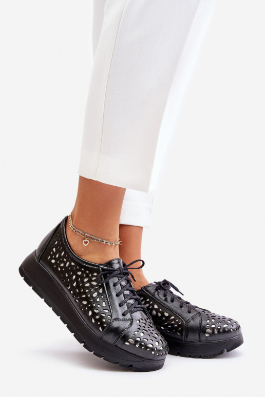 Zazoo 2973 Āda apavi ar platformu Ar ažūra rakstu melnas krāsas Zazoo 2973 Āda apavi ar platformu Ar ažūra rakstu melnas krāsas