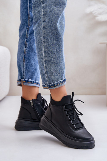 Gaisma Āda sporta apavi ar platformu Artiker 55C1041 melnas krāsas