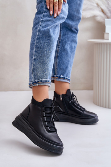 Gaisma Āda sporta apavi ar platformu Artiker 55C1041 melnas krāsas 2