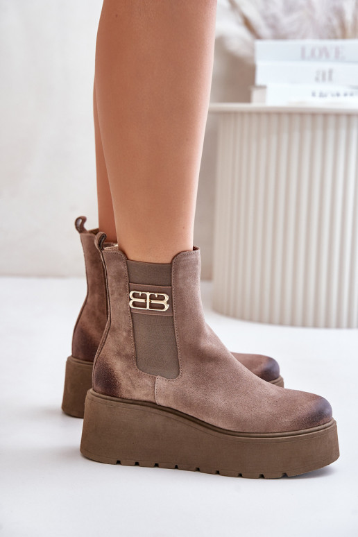 Zazoo 60498 Sieviešu zamšādas stilīgi puszābaki ar platformu I Koturnie smilšu krāsas