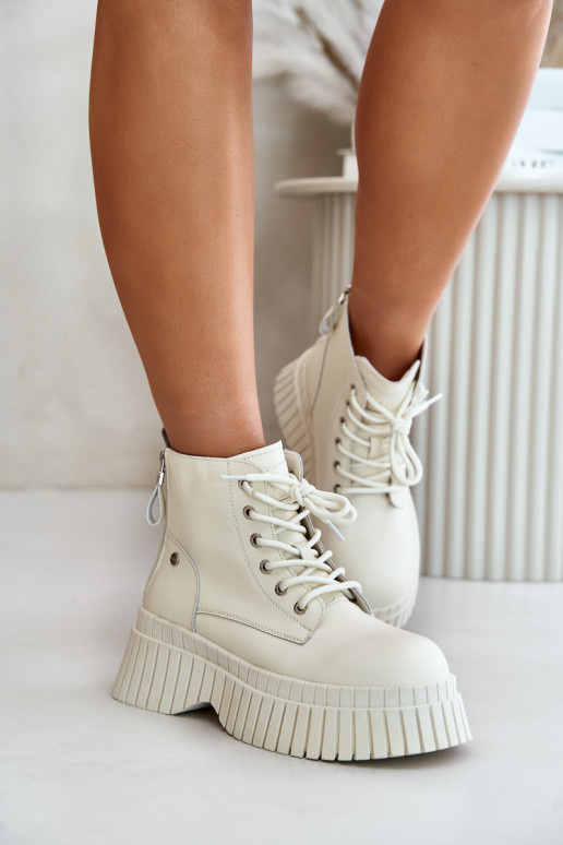 siltināti Āda Sieviešu puszābaki apavi Uz masīvas zoles GOE OO2N4127Ziloņkaula krāsas