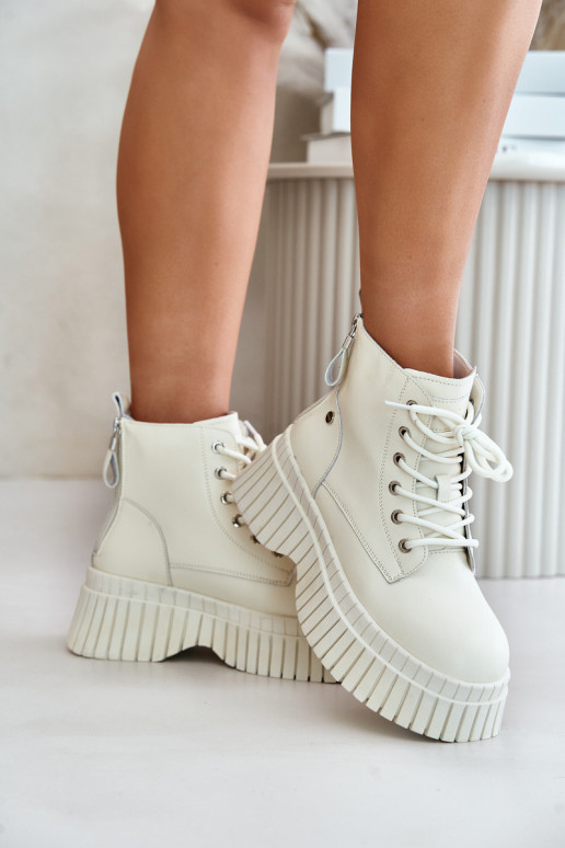 siltināti Āda Sieviešu puszābaki apavi Uz masīvas zoles GOE OO2N4127Ziloņkaula krāsas