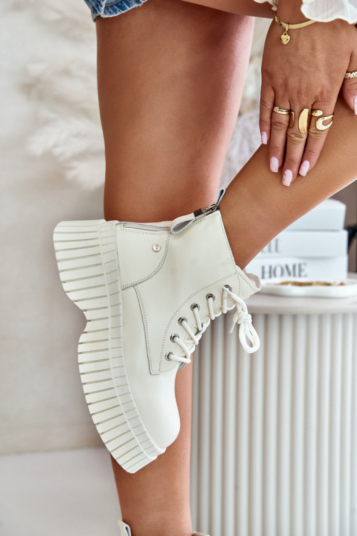 siltināti Āda Sieviešu puszābaki apavi Uz masīvas zoles GOE OO2N4127Ziloņkaula krāsas