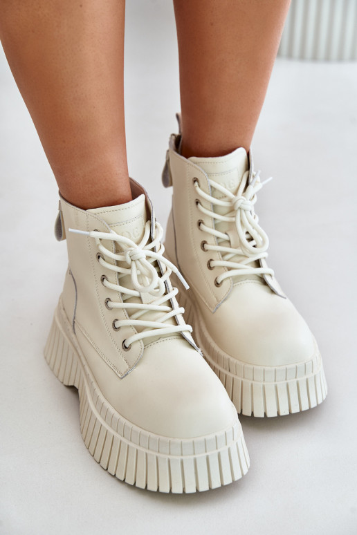 siltināti Āda Sieviešu puszābaki apavi Uz masīvas zoles GOE OO2N4127Ziloņkaula krāsas