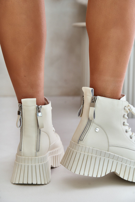 siltināti Āda Sieviešu puszābaki apavi Uz masīvas zoles GOE OO2N4127Ziloņkaula krāsas