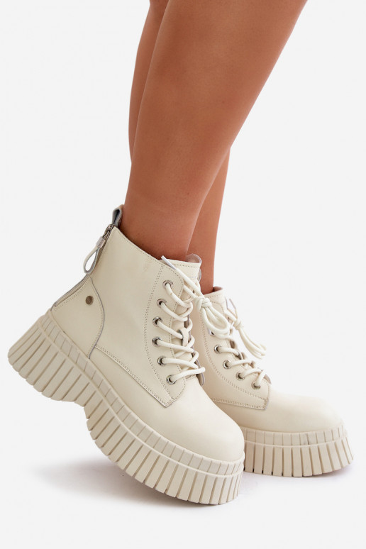 siltināti Āda Sieviešu puszābaki apavi Uz masīvas zoles GOE OO2N4127Ziloņkaula krāsas