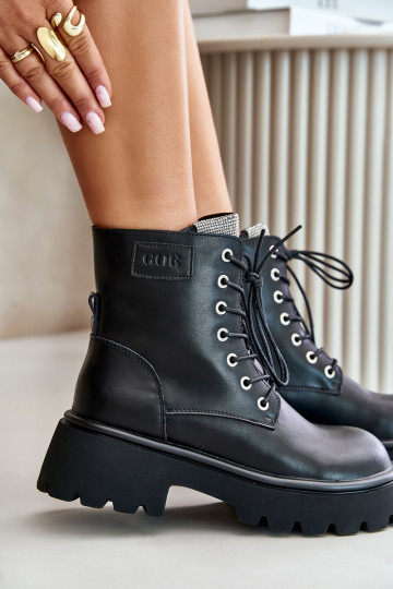 siltināti Āda zābaki Sieviešu ar mirdzošiem spīdumiņiem GOE OO2N4125 melnas krāsas