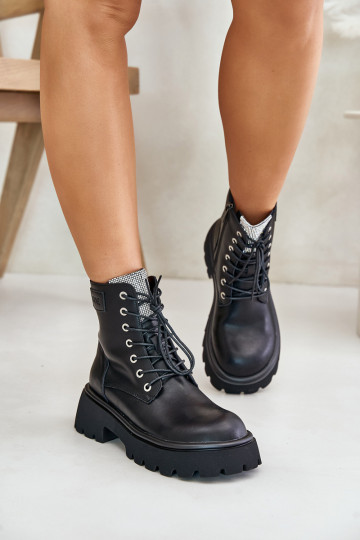 siltināti Āda zābaki Sieviešu ar mirdzošiem spīdumiņiem GOE OO2N4125 melnas krāsas 2