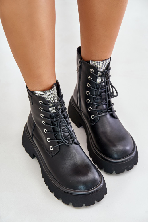 siltināti Āda zābaki Sieviešu ar mirdzošiem spīdumiņiem GOE OO2N4125 melnas krāsas