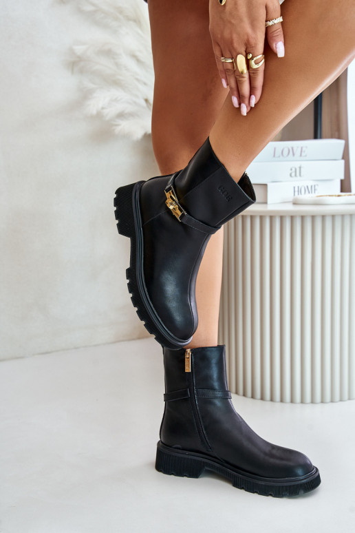 Āda Sieviešu puszābaki ar siksniņām siltināti GOE OO2N4150 melnas krāsas